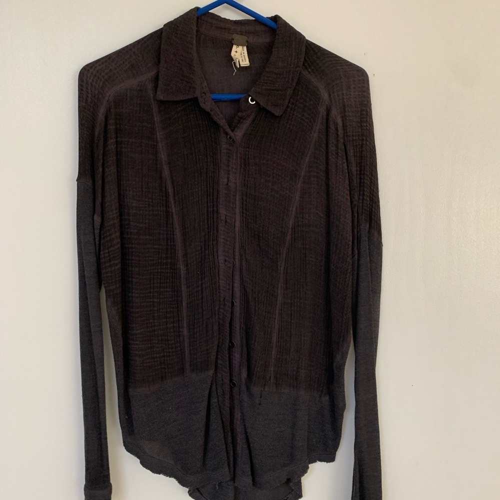 We The Free Charcoal Button Up Blouse